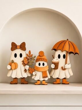 Autumn Ghost Family Holiday Decor Set - White & Orange